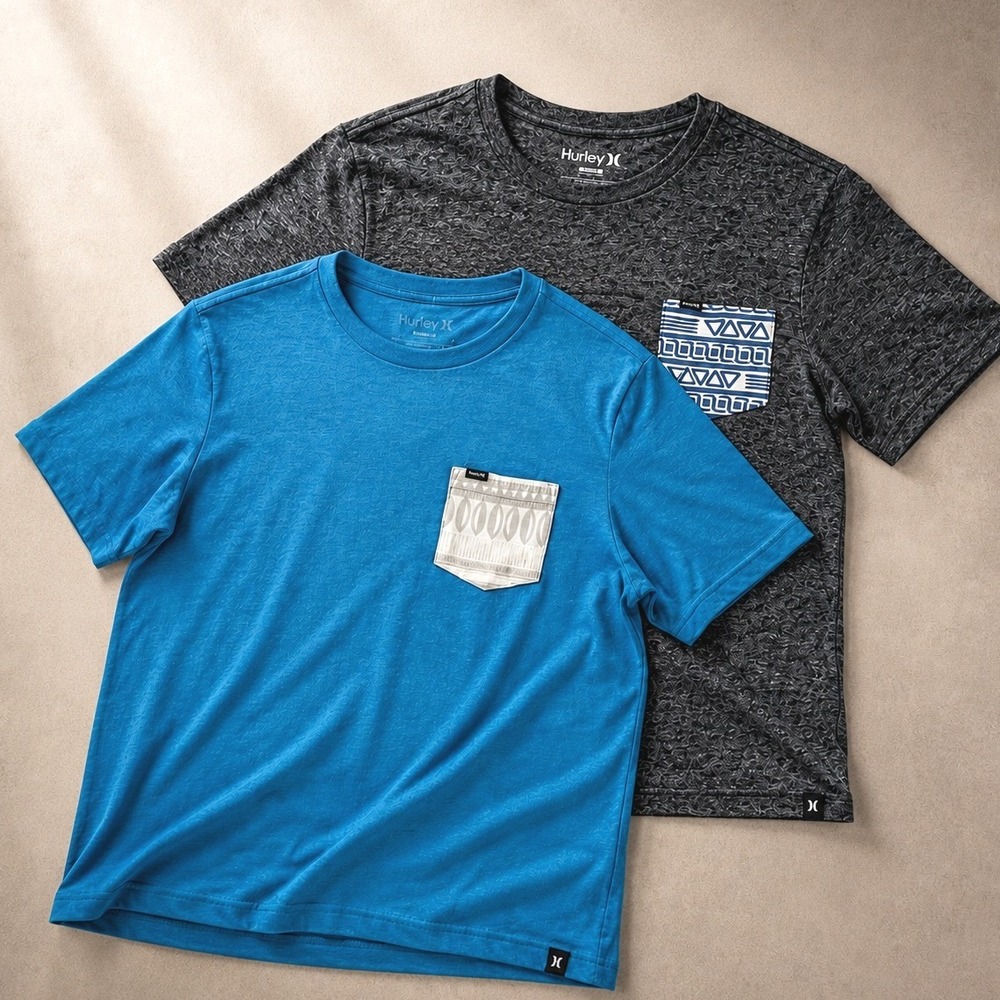 Bundle (2) Hurley Pocket Tees Mens Medium Surf Short Sleeve Crew Neck T-Shirt